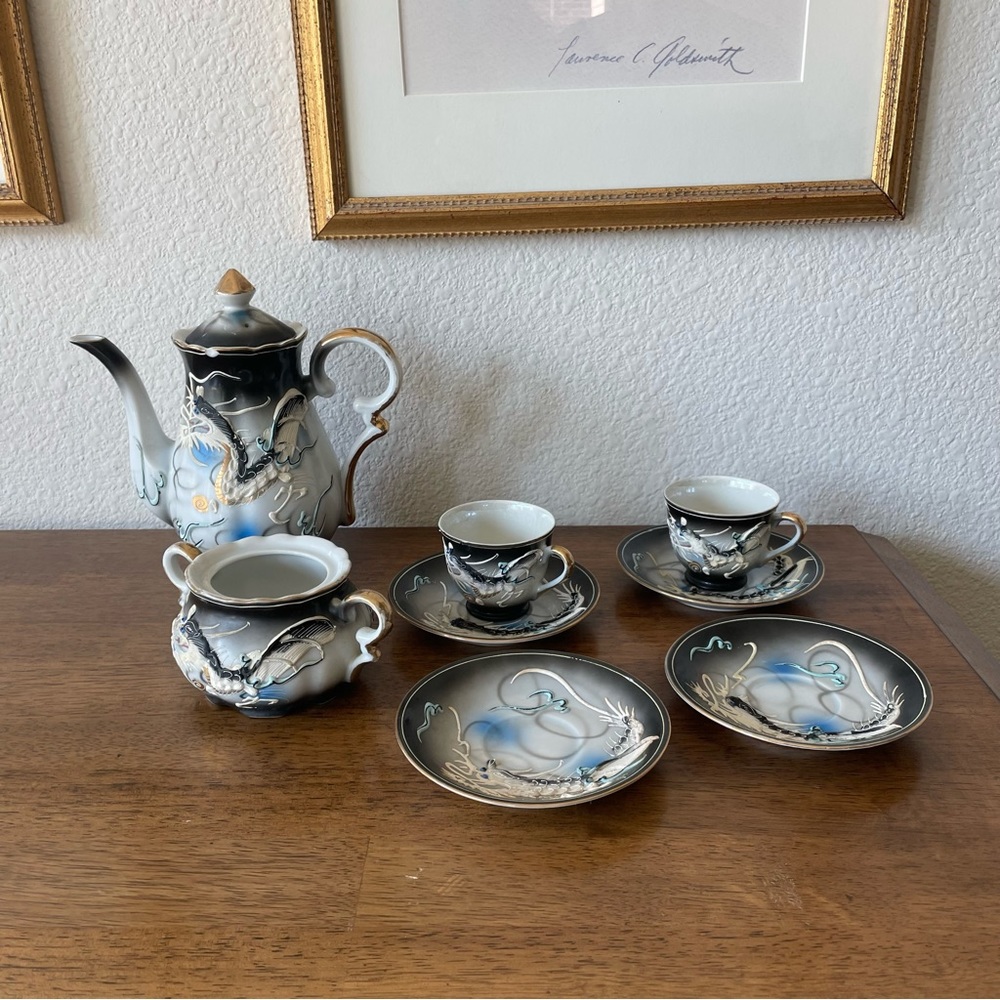 Dragonware Tea Pot Sugarbowl Cups And Saucers